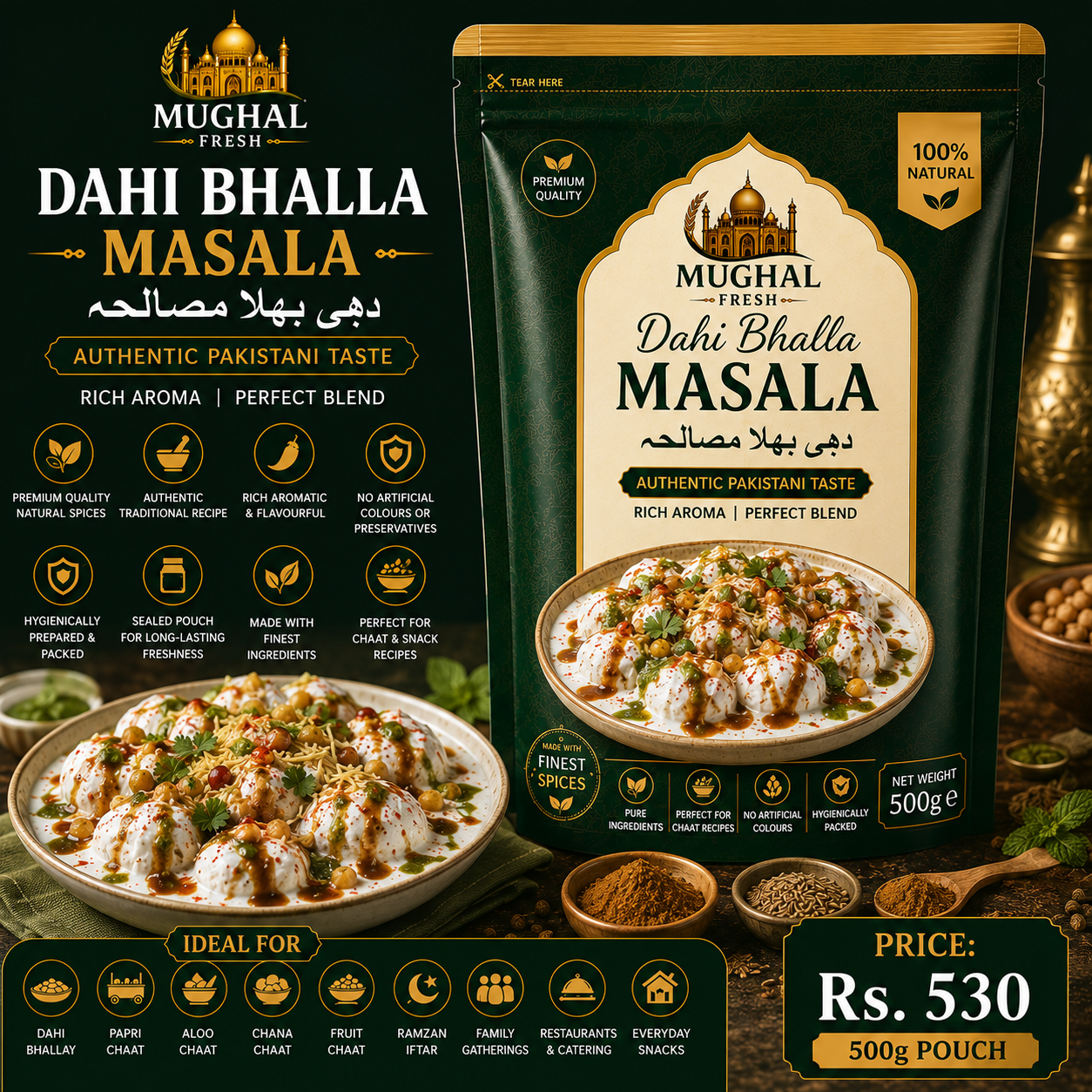 Mughal Fresh Dahi Bhalla Masala – 500g Pouch | Traditional Pakistani Chaat Spice Mix –