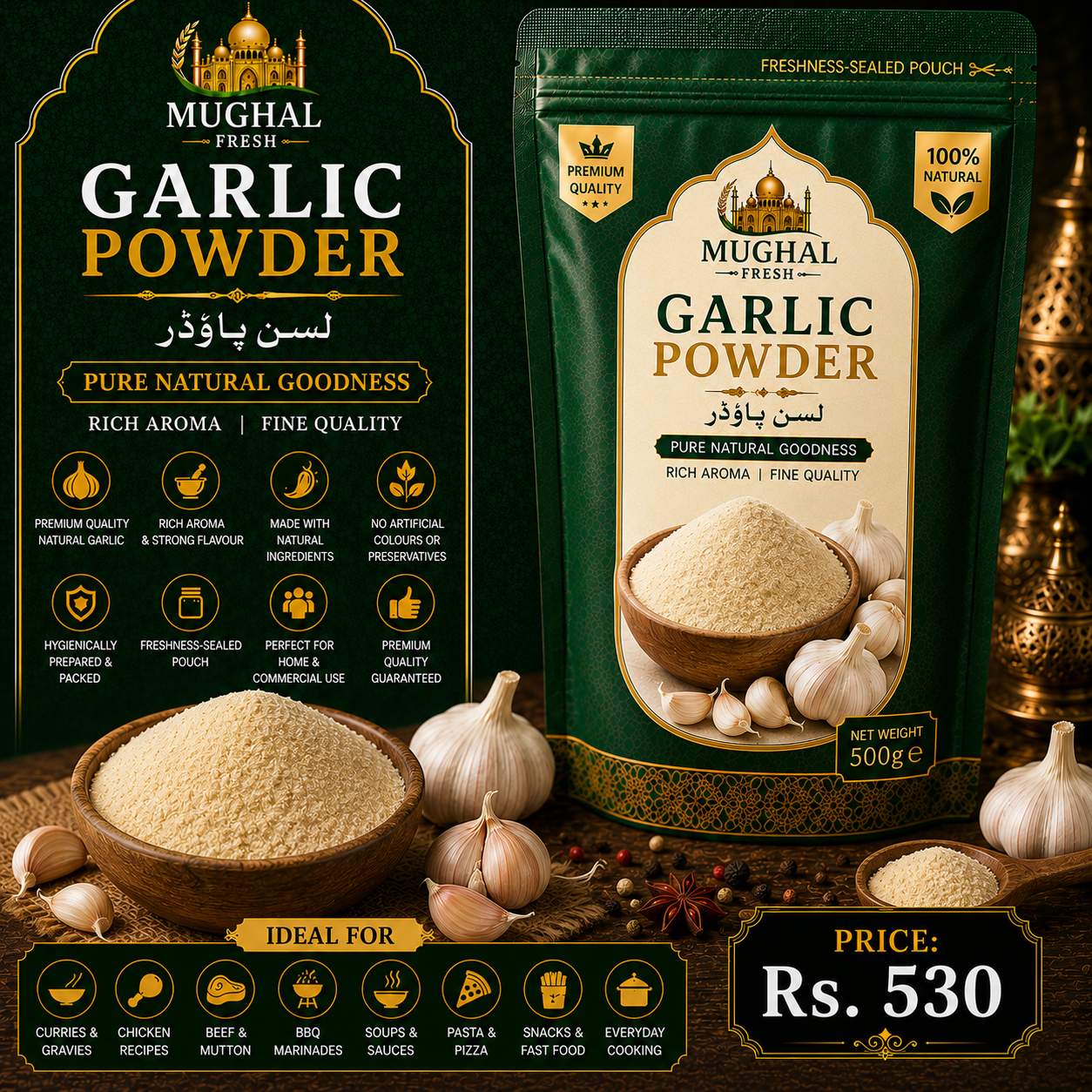 Garlic Powder – 500g Pouch | Premium Natural Garlic Seasoning Powder