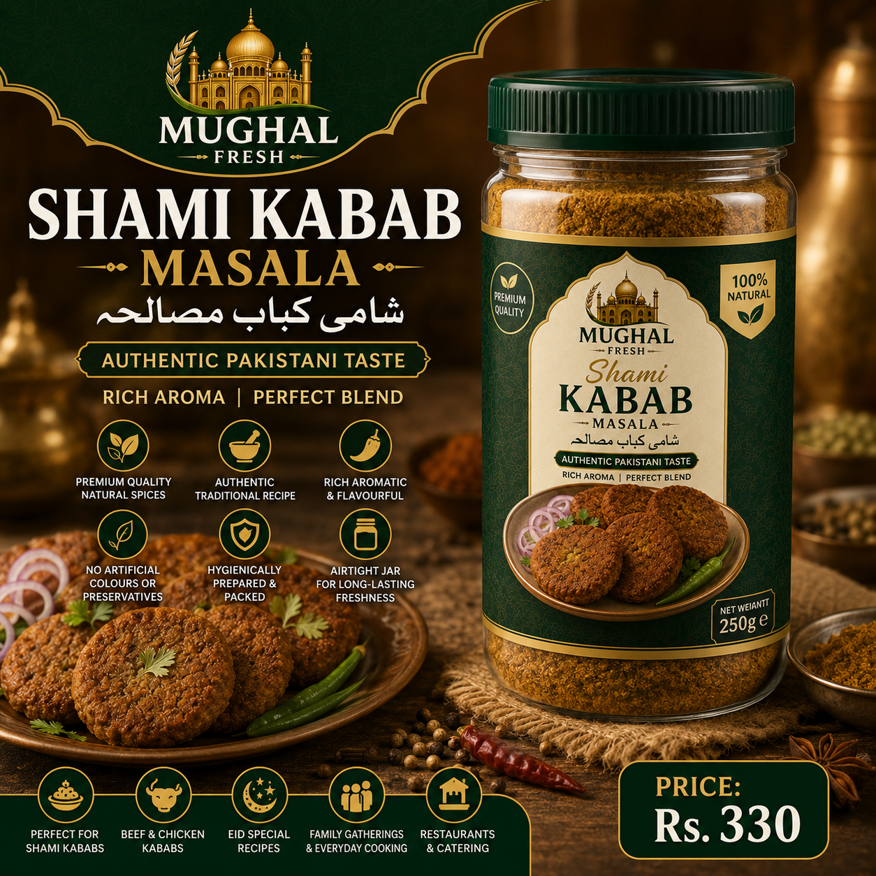 Mughal Fresh Shami Kabab Masala – 250g Jar | Traditional Pakistani Spice Mix
