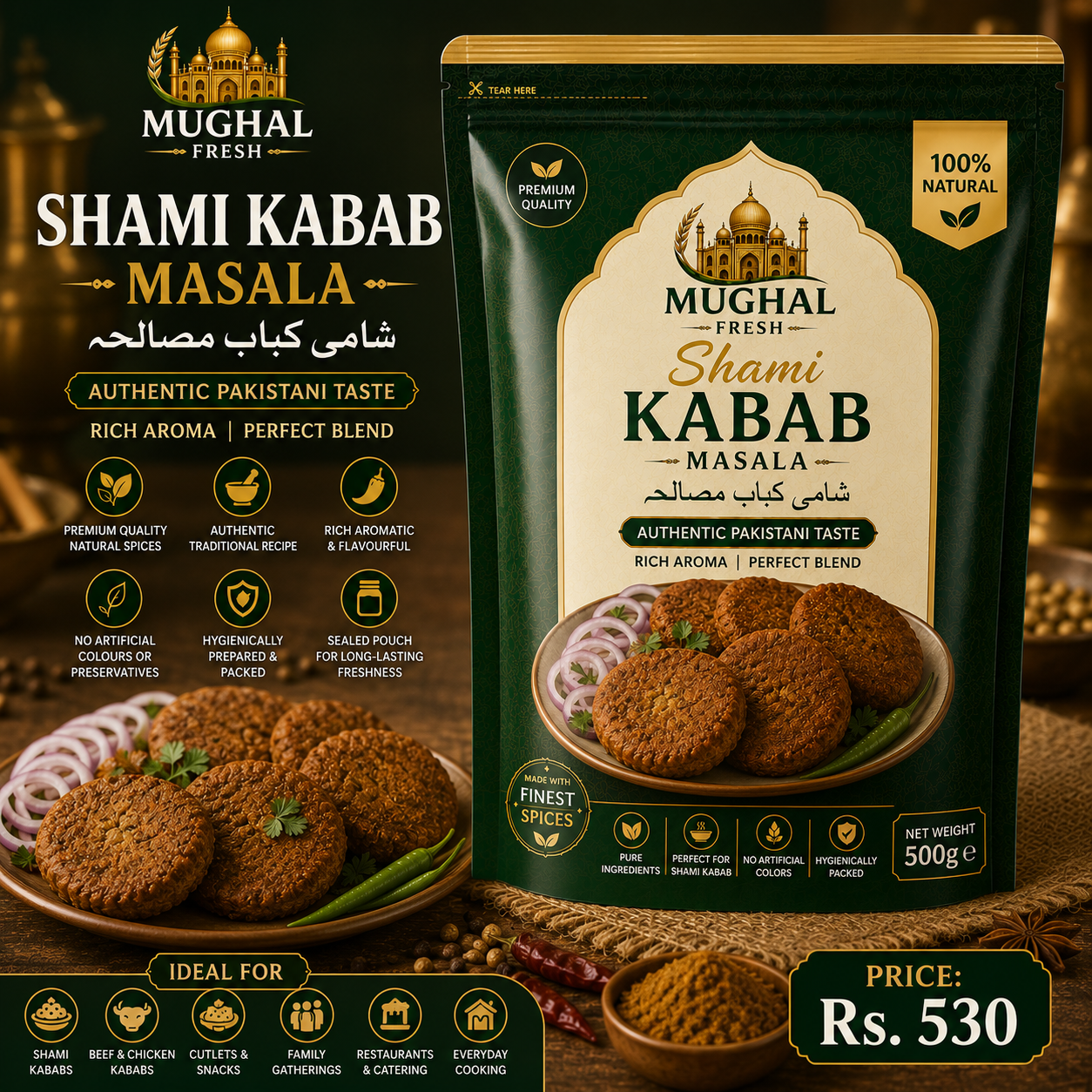 Mughal Fresh Shami Kabab Masala – 500g Pouch | Traditional Pakistani Spice Mix