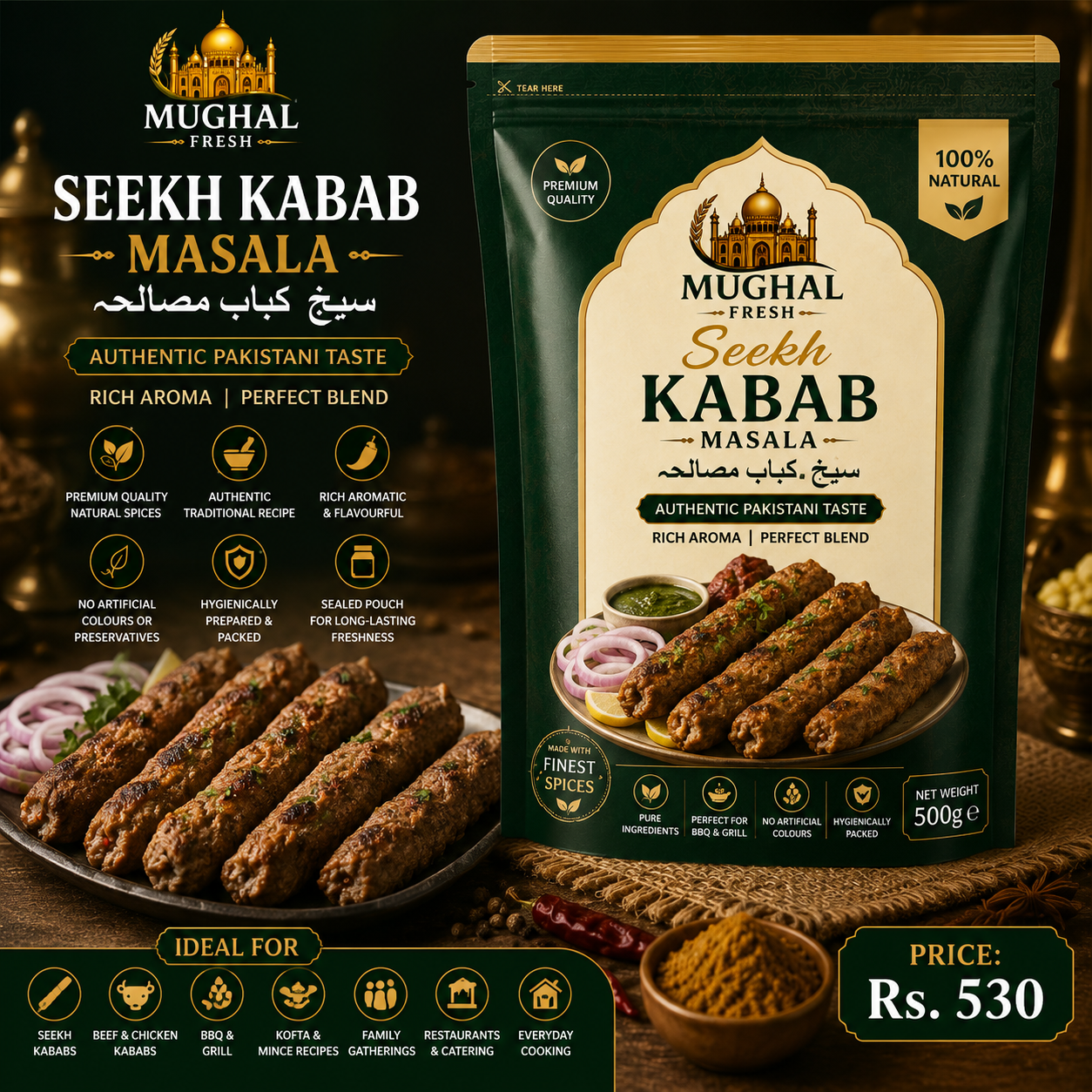 Mughal Fresh Seekh Kabab Masala – 500g Pouch | Premium Pakistani BBQ Spice Blend