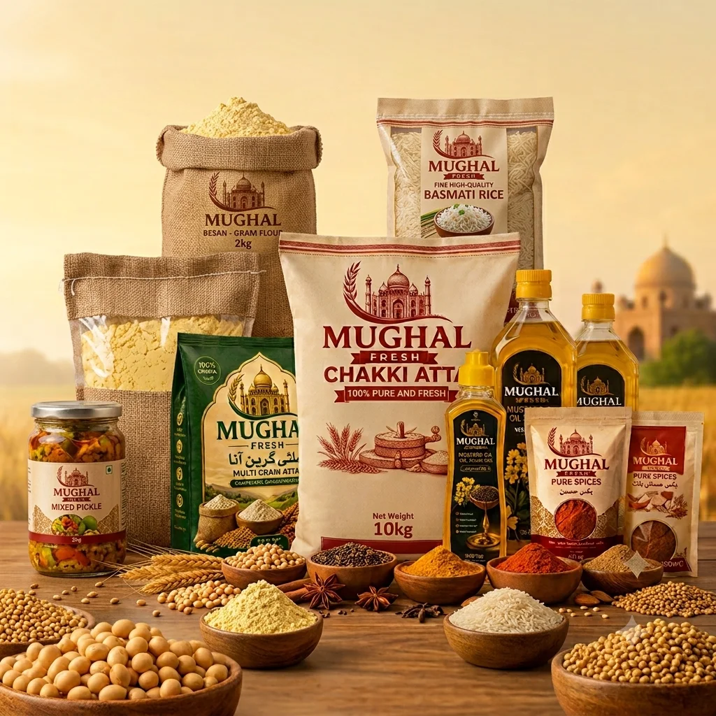 Mughal Fresh premium food products including Chakki Atta, cold pressed mustard oil, pure spices and multigrain flour made from 100% natural ingredients in Pakistan.