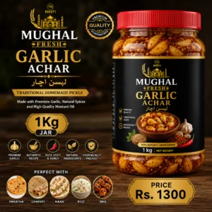 Mughal Fresh Garlic Achar – 1kg Jar | Traditional Homemade Pickle
